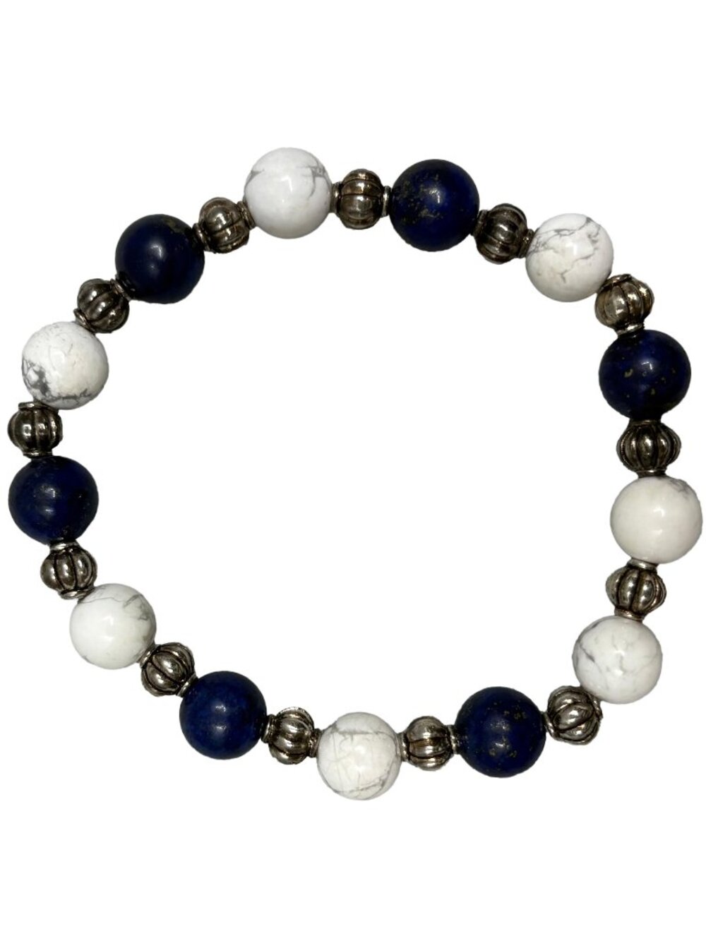8mm Natural Blue Lapis Lazuli White Howlite Stone Adjustable Stretch Bracelet